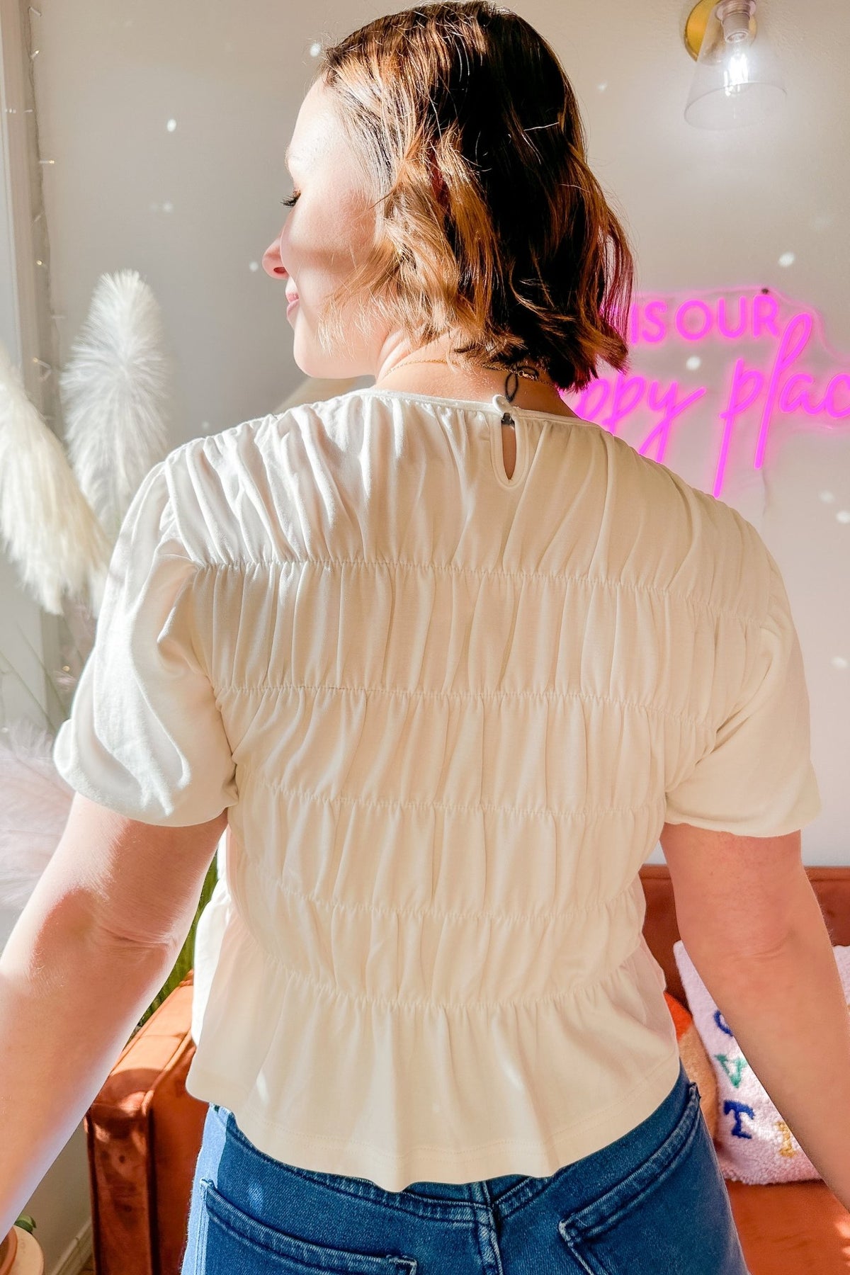 トップス  WHITE & APPLE OPAL FINISHING BLOUSE Gabrielle Short Sleeved Blouse - Optic White White | NYDJ