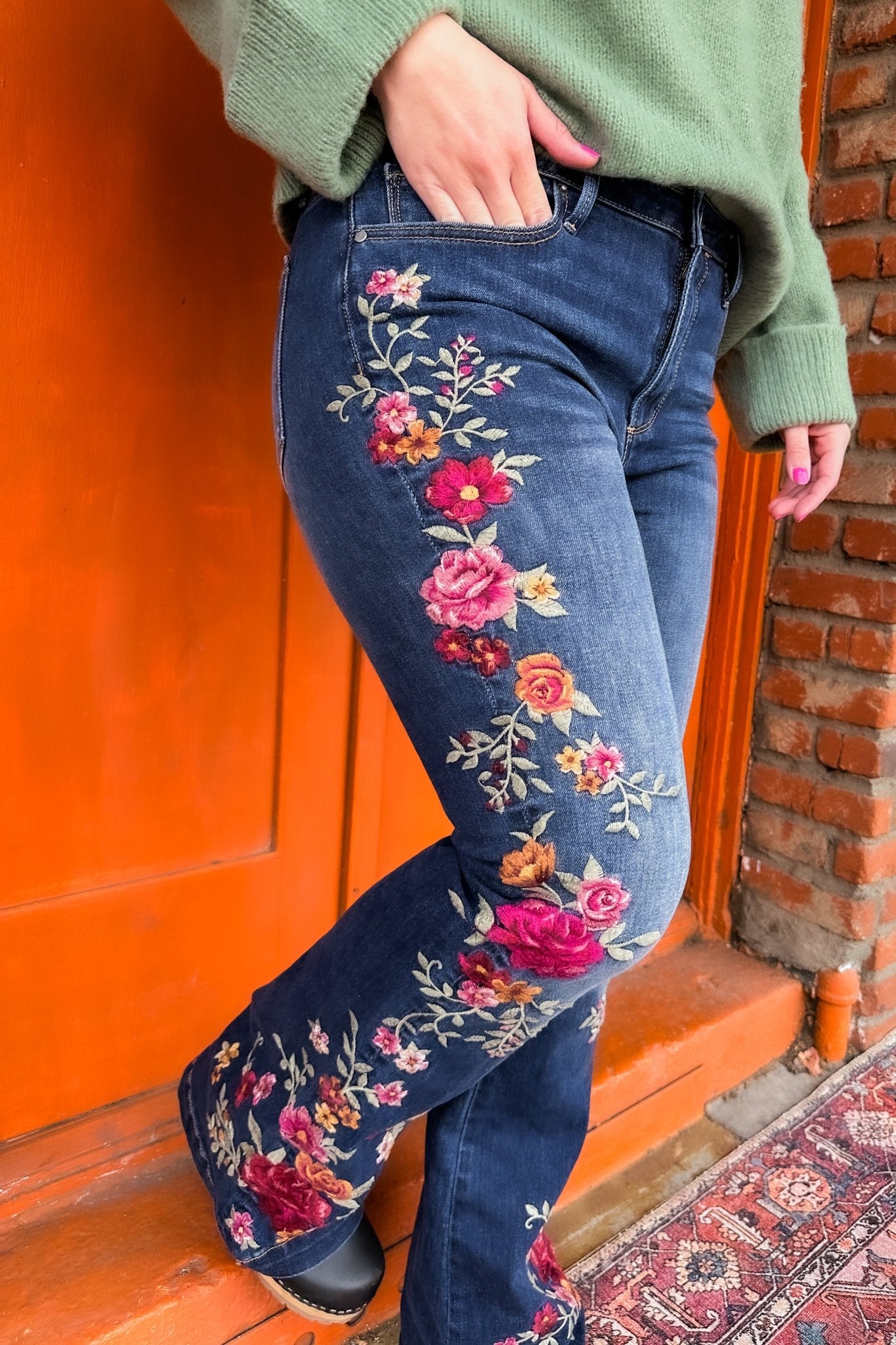 Wyatt Embroidered Boot Cut Jeans - Terra Cotta Gorge Co.